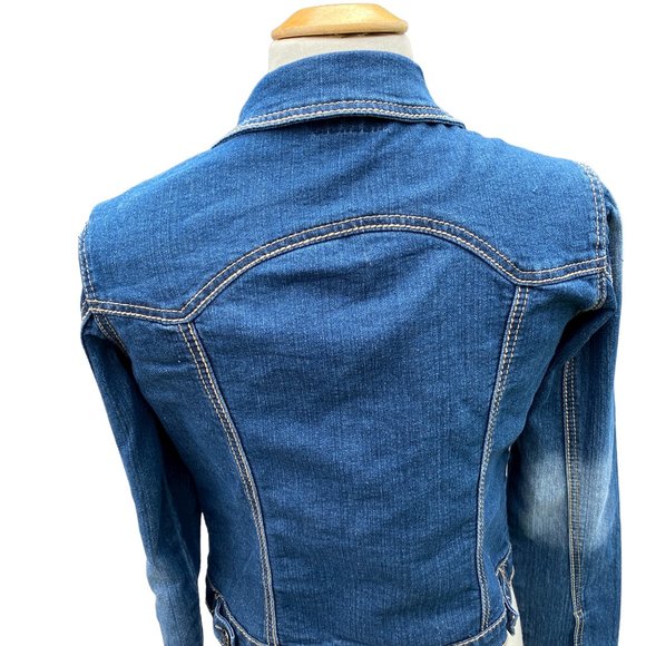 Earl Jean Distressed Faded Denim Trucker Jean Jacket-Gilmore Girls vibe-size S - Picture 11 of 16